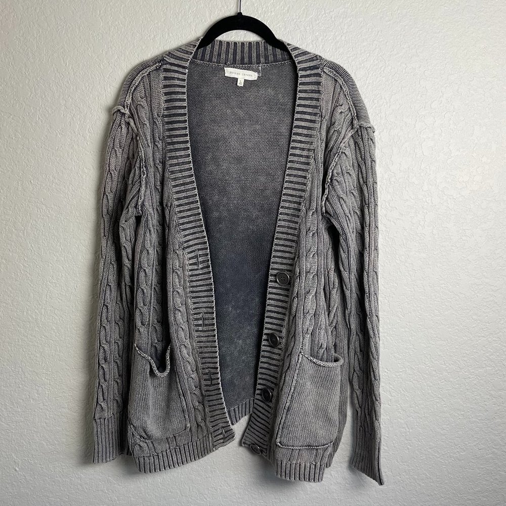 Heavy Enzyme Washed Gilded Intent Cable Knit Cardigan